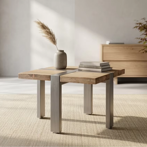 Berto Coffee <b>Table</b> Minimalist Reclaimed Wood Cross Metal Inlay <b>Square</b> <b>Side</b> <b>Table</b> Living Room Hotel Villa Project - Product Image 2