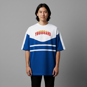 Camiseta de Hombre de Primera Calidad, Corte Holgado, Paneles en Contraste, 100% Algodón, 180g, Manga Corta, Cómoda para Uso Diario, Estilo Hip Hop - Product Image 4