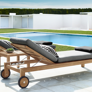 Chaise longue de jardin professionnelle en teck avec dossier réglable, design moderne et pratique, roulettes, mobilier pour hôtel, resort, villa - Product Image 5