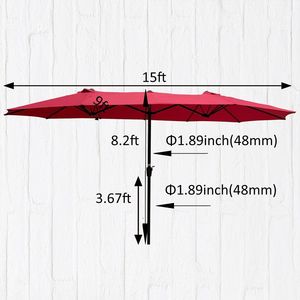 Parasol de terrasse extra large 15x9 pieds double face, imperméable, avec deux aérations latérales, pour table de marché extérieure et jardin, commande à manivelle - Product Image 6