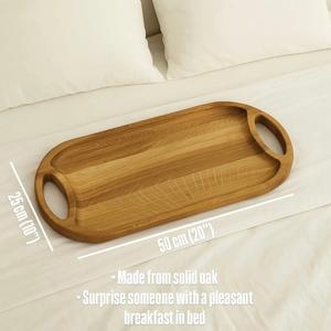 Bandeja de roble para servir con asas, tabla ovalada grande para charcutería, bandeja de madera para aperitivos y desayuno, bandeja de madera multiusos - Product Image 2