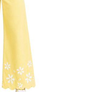 Pantalones Anchos de Mezclilla para Mujer, Color Amarillo Pastel, Bordados con Flores, Cintura Alta, Estilo Palazzo, Personalizables con Etiqueta Privada, Moda Casual - Product Image 4