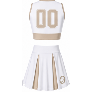 Ensemble d'uniforme de cheerleading sublimé blanc beige sans manches, haut court et jupe pour équipe sportive, tenue de performance et d'entraînement personnalisée - Product Image 2