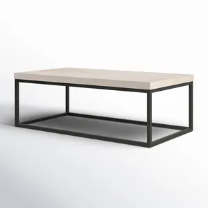 Mesa de Centro Moderna Rectangular al por Mayor, con Tapa de Madera Blanca y Estructura de Metal Negro, Mesa Minimalista para Sala de Estar u Hotel - Product Image 3