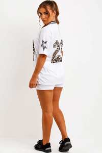 ชุดเสื้อเจอร์ซีย์พิมพ์ลายเสือดาวแบบยูนิเซ็กซ์ คอวี แขนสั้น กางเกงขาสั้น สตรีทแวร์ เสื้อเจอร์ซีย์อเมริกันฟุตบอล - Product Image 3