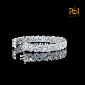 Alternating Marquise and Round Lab Diamond Floral Vine Tennis <b>Bracelet</b> Solid Gold 9K 14K 18K Luxury Bangle Band - Product Image 5