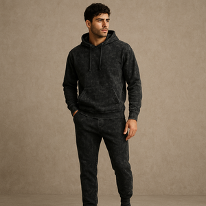 Ensemble de survêtement 2 pièces à capuche en tissu délavé à l'acide, de haute qualité, tendance, streetwear, vêtements de sport, vêtements de sport actifs, mode 100% - Product Image 2