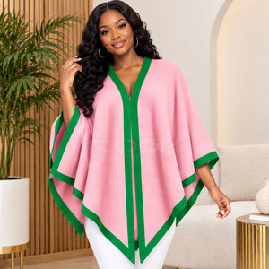 Suéter Casual de Invierno Cosh International Sorority Sisterhood, Poncho de Punto con Ribete Rosa y Verde, Cuello en V y Mangas Murciélago - Product Image 4