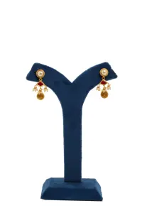 Conjunto de Collar con Colgante de Moneda Chapado en Oro de 22k con Detalles de Piedras Rojas y Verdes y Pendientes Colgantes a Juego, Joyería Étnica - Product Image 3