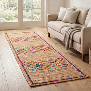 3' x 5' Hand Braided Geometric Jute Runner Rug for Hallway, Entryway & Farmhouse Home Decor - Product Image 1