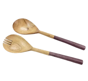 Ensemble de saladiers en bois uniques avec poignée rayée, design minimaliste, couverts réutilisables pour la restauration et la maison, couverts de luxe - Product Image 5