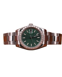 Reloj de Lujo para Hombre con Diamantes Moissanite, Cuarzo, Acero Inoxidable, Esfera Verde Oscuro, Estilo Hip Hop Personalizado con Indicador de Fecha - Product Image 1