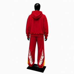 Ensemble de survêtement Red Flame Skull pour homme, sweat à capuche et pantalon de jogging, streetwear, imprimé feu gothique, tenue de sport décontractée, ensemble deux pièces, soldes - Product Image 2