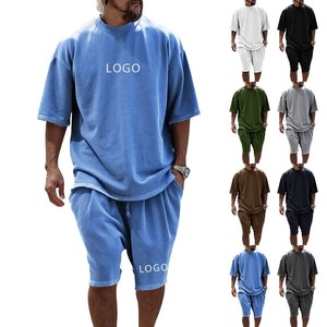 Ensemble de sport et de loisirs pour homme, 2 pièces, été, confortable, short et t-shirt décontractés - Product Image 1