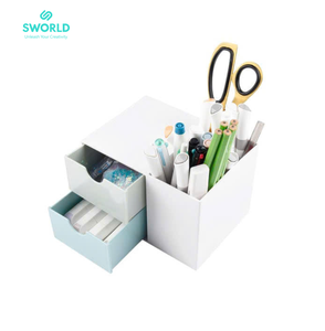 SWORLD Pastel <b>Plastic</b> Pen Holder <b>Storage</b> Box, Multi-Compartment Desk Organizer with <b>Drawer</b> for Office Supplies Wholesale - Product Image 2