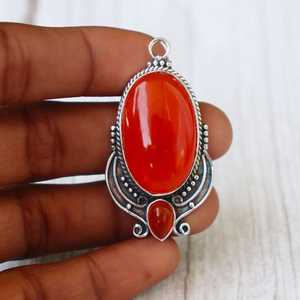 Pendentif en cornaline orange, argent sterling 925, bijou bohème fait main, cadeau pour femme - Product Image 1
