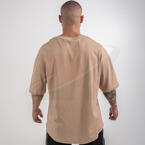 Camiseta de Manga Corta Beige Lisa para Hombre, Talla Grande, Cuello Redondo, Informal, de Algodón, Diseño Liso, Corte Regular - Product Image 3