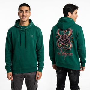 Sweat à capuche noir délavé pour homme avec imprimé graphique Cœur en fil barbelé, style streetwear, en molleton épais, fabricant de vêtements personnalisés - Product Image 4