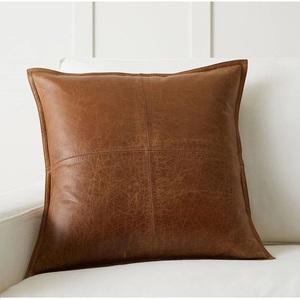 Brown PU Leather Decorative <b>Cushion</b> <b>Cover</b> Square Pillow <b>Cover</b> Washable Removable <b>Cover</b> for Sofa Hotel Home - Product Image 1