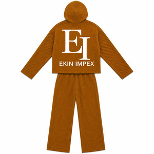 Conjunto de Chaqueta con Capucha de Pana y Pantalones Anchos para Hombre y Mujer, con Logotipo Personalizado, Etiqueta Privada, Venta al Por Mayor, Unisex, Texturizado - Product Image 2