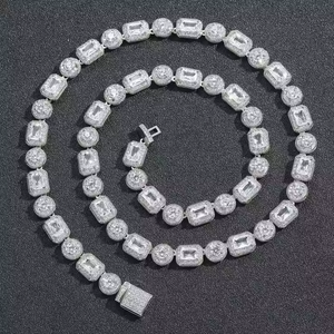 Collier Tennis Élégant en Moissanite Taille Émeraude, Bijou Hip Hop de Luxe pour Hommes et Femmes, Cadeau d'Anniversaire - Product Image 5