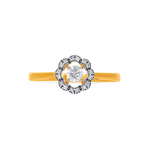 Bague solitaire en or jaune 18 carats avec diamant rond et halo, bague de fiançailles, bijoux fins, bague florale en diamant, cadeau - Product Image 3