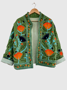 Veste en velours brodée de fleurs, col mandarin, manches longues, grande taille, vêtements d'automne pour femmes - Product Image 3