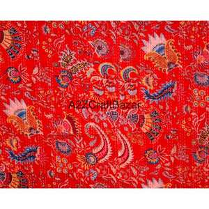 Indian Handmade Organic Cotton Multicolor Floral Kantha Vintage Style Reversible Eco-Friendly <b>Quilt</b> <b>Throw</b> for Home Hotel Use - Product Image 2