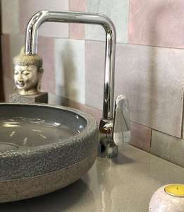 Lavabo Ovalado Elegante y Moderno de Una Sola Pieza, de Piedra Volcánica, de Primera Calidad, Esmaltado, para Baño de Hotel - Product Image 6