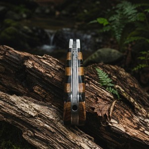 Cuchillo de Acero de Damasco con Punta Caída, Mango de Madera, Hoja Recta, Cuchillo Plegable de Bolsillo para Camping, 6.5 Pulgadas de Longitud Total - Product Image 5