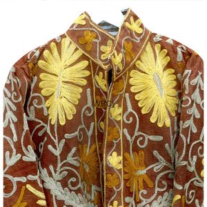 Veste élégante brodée pour femme, col mandarin, motif floral, manteau léger en velours côtelé pour l'automne et l'hiver - Product Image 6