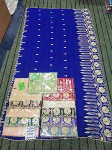 Blue Chiffon Embroidered Shawl With <b>Gold</b> Border Traditional African Women's <b>Scarf</b> For Wedding Engagement Daily Wear - Product Image 3
