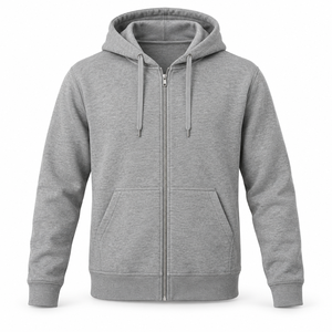 Men's Full <b>Zip</b> <b>Hoodie</b> with Drawstring Hood, Front <b>Pockets</b>, Ribbed Cuffs and Hem, Solid Color, Casual Streetwear Outerwear - Product Image 6