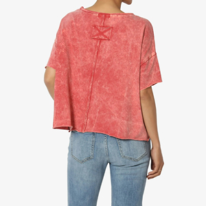 Fabricant sur mesure, vente en gros de t-shirts décontractés d'été pour femmes, de haute qualité, avec broderie, effet délavé, respirants, prix bas, OEM - Product Image 2