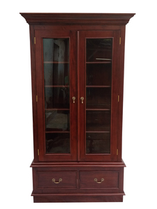 <b>Solid</b> mahogany timber <b>bookcase</b> features two glass fronted doors and two drawers at the base for living room indoor use - Product Image 6
