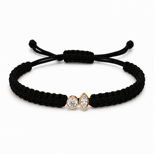 Pulsera de Macramé Azul Marino Chapada en Oro de 14K con Diamantes CVD Cultivados en Laboratorio, Diseño de Corte Marquesa, Estilo Clásico, Cordón Ajustable - Product Image 1