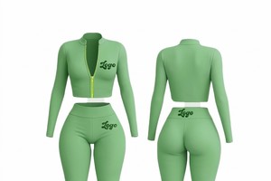 Conjunto Deportivo de Dos Piezas Personalizado para Mujer, Top Corto de Manga Larga con Cierre y Pantalones Acampanados de Cintura Alta, Tejido de Punto, Spandex, Poliéster, OEM, ODM - Product Image 2