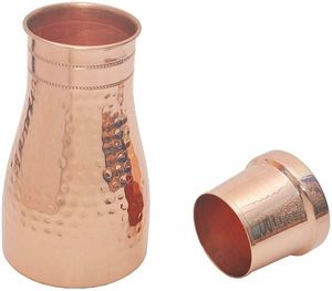 Handmade Pure Copper Water Bottle Set with 2 Cups | Hammered Ayurvedic Copper Flask for Yoga & Health <b>Drinkware</b> Water Bottles - Product Image 5