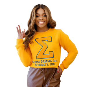 Sweat-shirt en chenille Sigma Gamma Rho pour femme, broderie dorée, mélange de coton, manches longues, coupe décontractée et élégante - Product Image 1