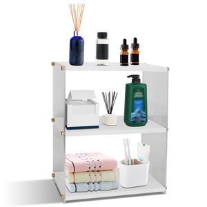Organizzatore da banco a 3 livelli in acrilico e legno, scaffale portaoggetti per cosmetici da bagno, porta tazze, da scrivania - Product Image 3