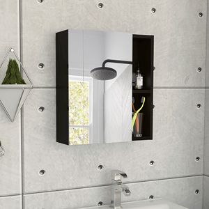 Armadietto da bagno Labelle con anta singola e specchio, cinque ripiani interni, nero - Product Image 1