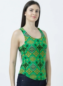 Débardeur pour femme à imprimé géométrique vert, col rond, décontracté, respirant, tricoté, sans manches, 100% polyester - Product Image 3