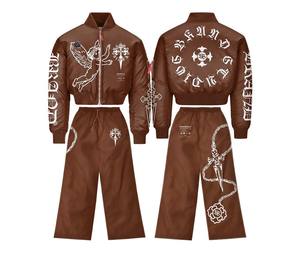 Survêtement vintage personnalisé pour homme avec fermeture éclair intégrale, pantalon évasé en molleton délavé à l'acide, sweat à capuche imprimé, pantalon de jogging respirant effet empilé pour l'hiver - Product Image 6