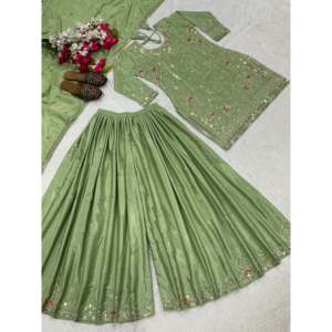Conjunto de Fiesta para Mujer de Diseñador, Top, Sharara, Plazzo, Dupatta - Product Image 1