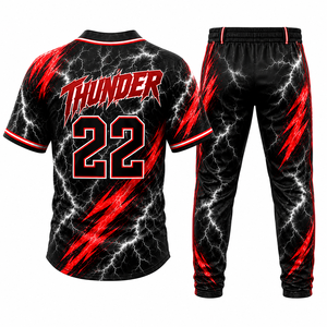 ชุดยูนิฟอร์มเบสบอล Thunder แบบพิมพ์ลาย Sublimation เสื้อและกางเกงสำหรับผู้ชาย ผู้ใหญ่ ระบายอากาศได้ดี ผลิตจากโพลีเอสเตอร์ ชุดกีฬาสำหรับสโมสรและทีม - Product Image 3