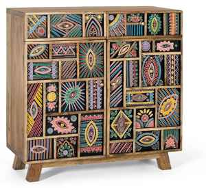 Aparador Rústico Boho de Madera de Mango Maciza Hecho a Mano, Ecológico, Altura Ajustable, Duradero, Pintado a Mano, con Espacio de Almacenamiento - Product Image 1