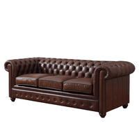 Canapé-lit trois places en cuir marron traditionnel, style Mid-Century Modern, capitonné, avec pieds en bois écologique, pour salon de villa ou de parc