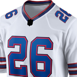 White American Football Jersey V-Neck Short Sleeve Sublimated Print Mesh Uniform for Men Number 25 Blue <b>Red</b> Trim - Product Image 3