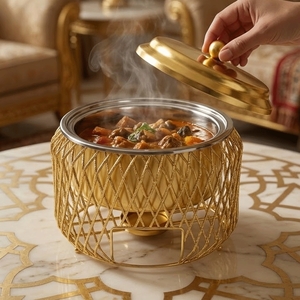 Luxury Durable Metal Casserole Dish Stainless Steel Lid Insulated <b>Food</b> Warmer Silver Finish Gas Induction Ready Buffet <b>Server</b> - Product Image 6