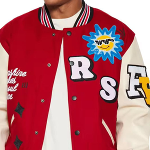 Blouson universitaire vintage en toile pour homme, avec broderie de logo sur le devant, col montant respirant, 100 % laine, vente en gros - Product Image 2